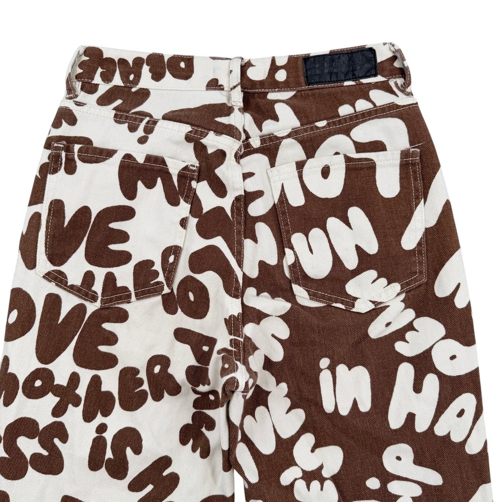 PacSun 25 Dad Jean Brown Graffiti Print High Waisted Straight Leg Button Fly - Picture 3 of 10